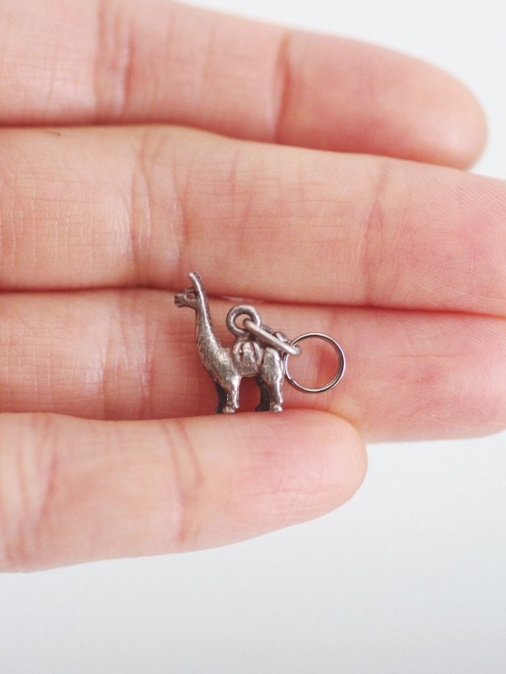 Miniature Sterling Silver Llama Charm Pendant Vintage Antiqued Oxidized Animal